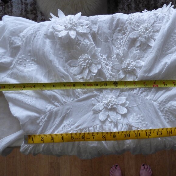 GOTH BOHO HIPPY WEDDING WHITE FLORAL WOVED LONG SLEEVED MINI SKATER DRESS XL - Picture 12 of 16